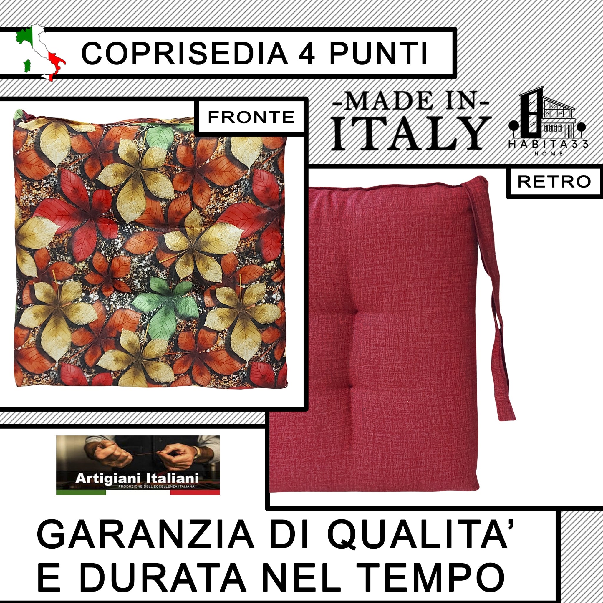 Set 6 Cuscini per Sedie da Cucina con Stampa Digitale 40x40x5 cm Made in Italy (Autumn)
