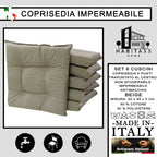 Set 6 Cuscini per Sedie da Cucina Idrorepellenti 40x40x5 cm – Double Face Made in Italy (Beige)