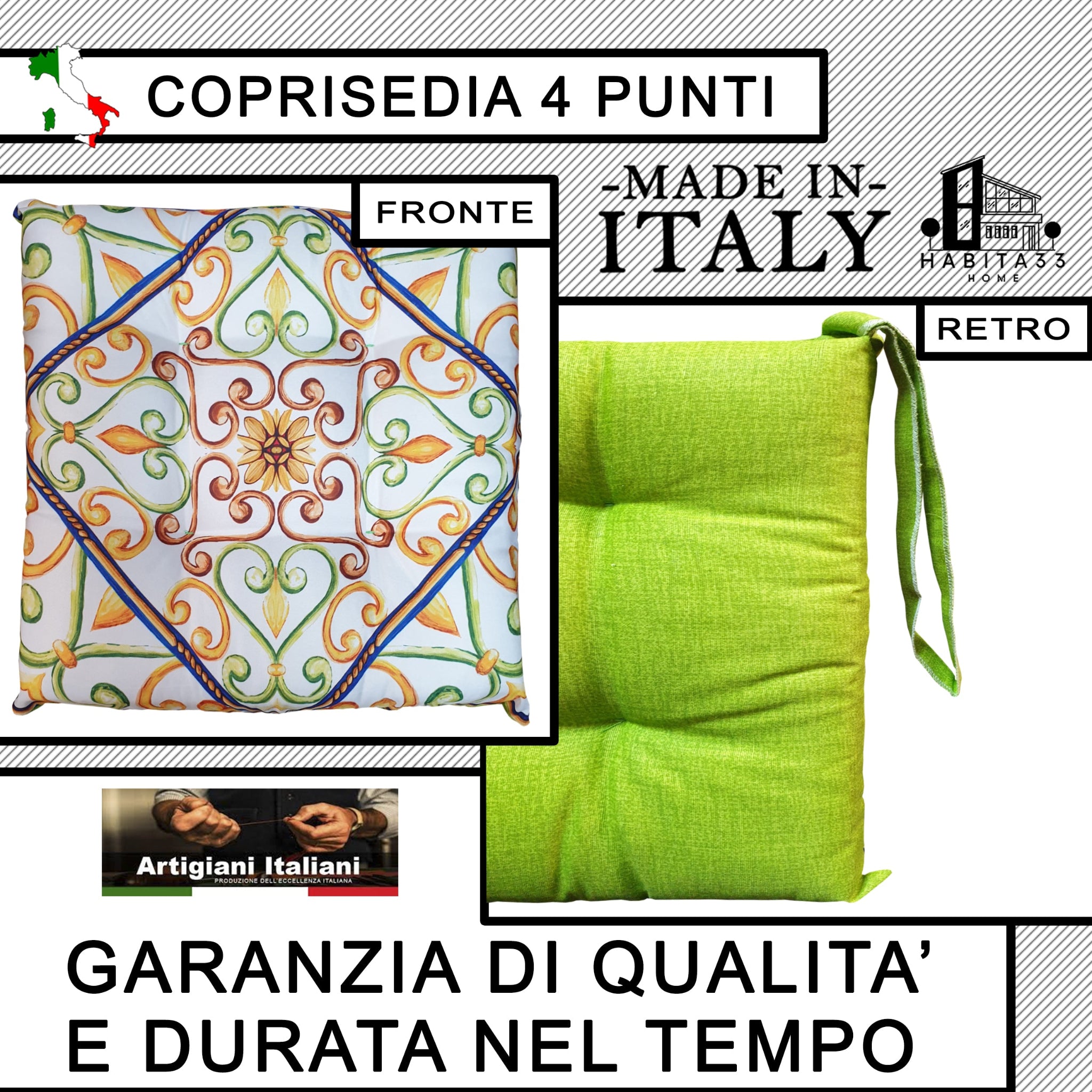 Set 6 Cuscini per Sedie da Cucina con Stampa Digitale 40x40x5 cm Made in Italy (Boccioli)