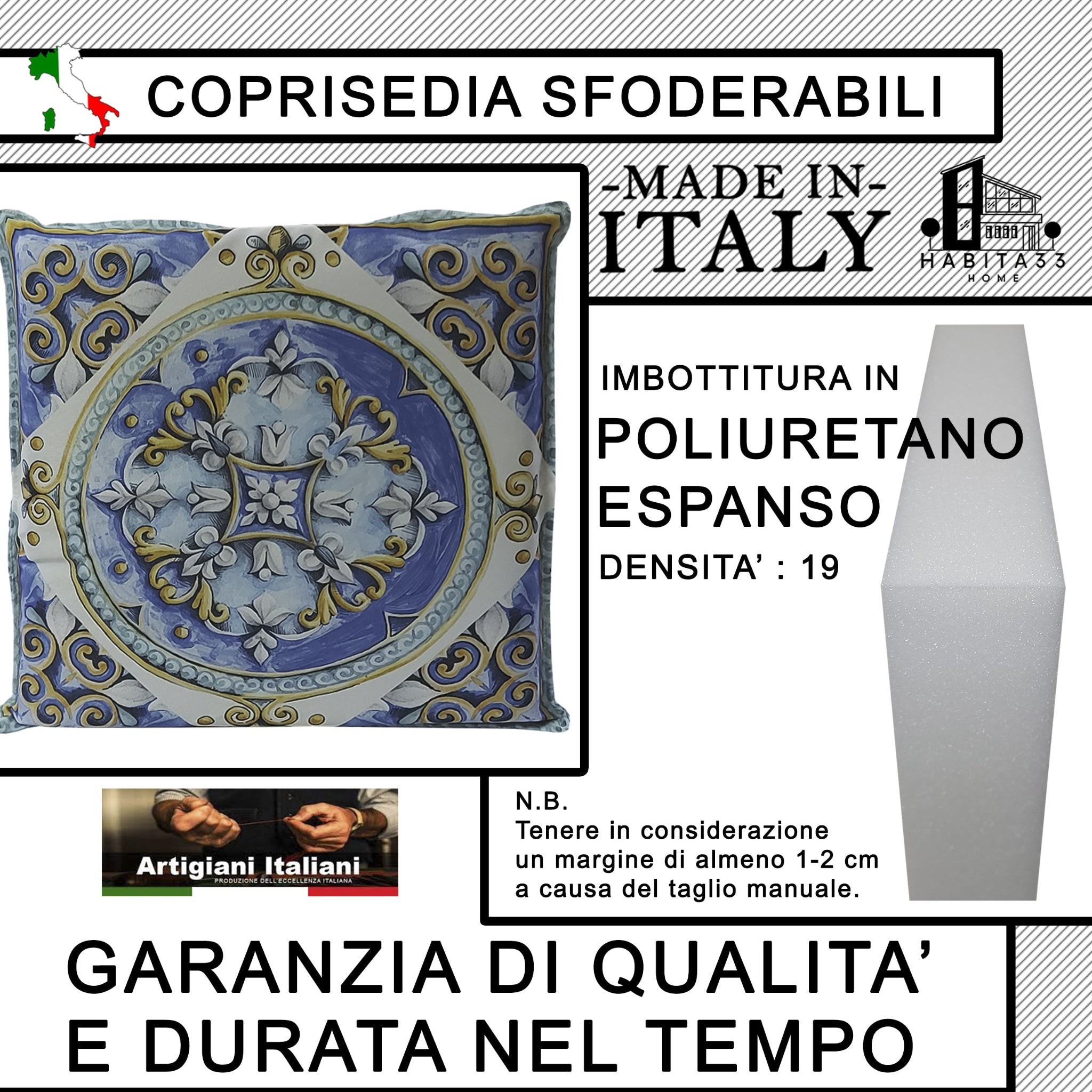 Set Cuscini per Sedie Quadrati Sfoderabili con Stampa Digitale Double Face (Giglio Bianco) – Made in Italy