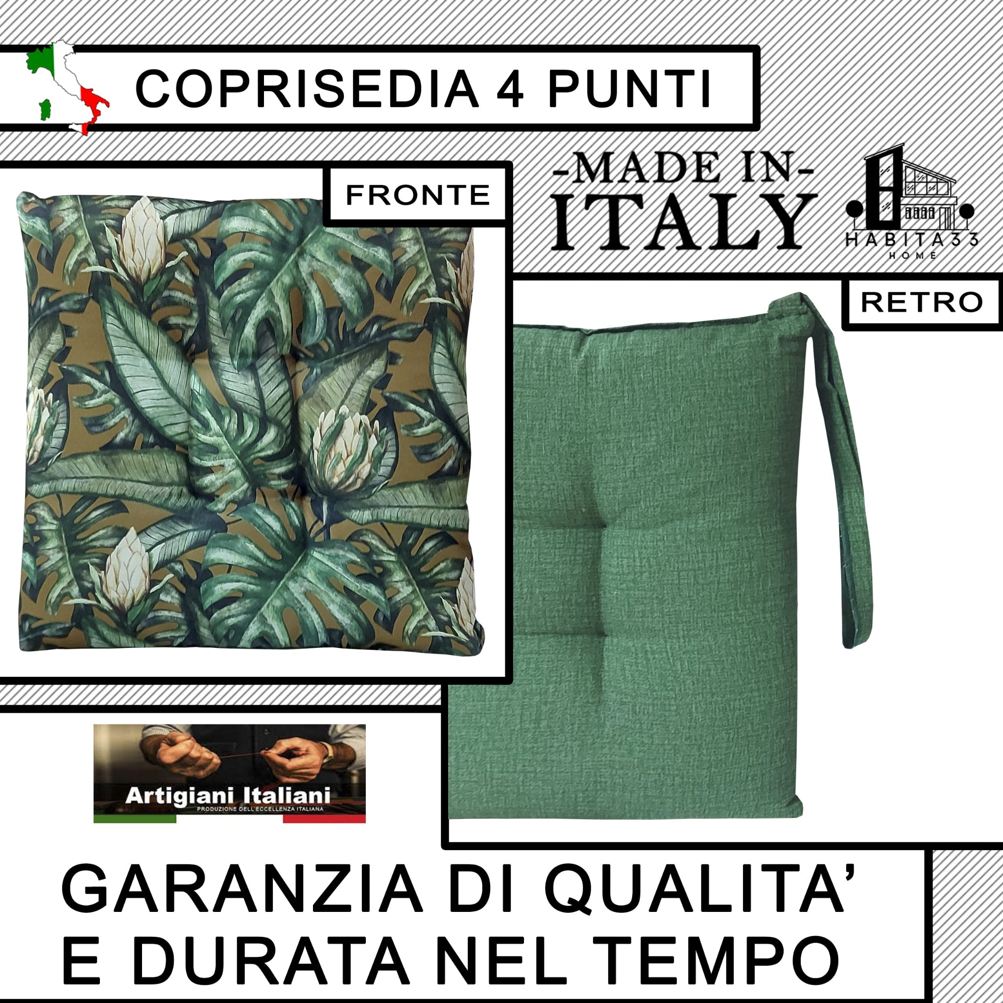 Set 6 Cuscini per Sedie da Cucina con Stampa Digitale 40x40x5 cm Made in Italy (Forest)