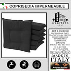 Set 6 Cuscini per Sedie da Cucina Idrorepellenti 40x40x5 cm – Double Face Made in Italy (Grigio)