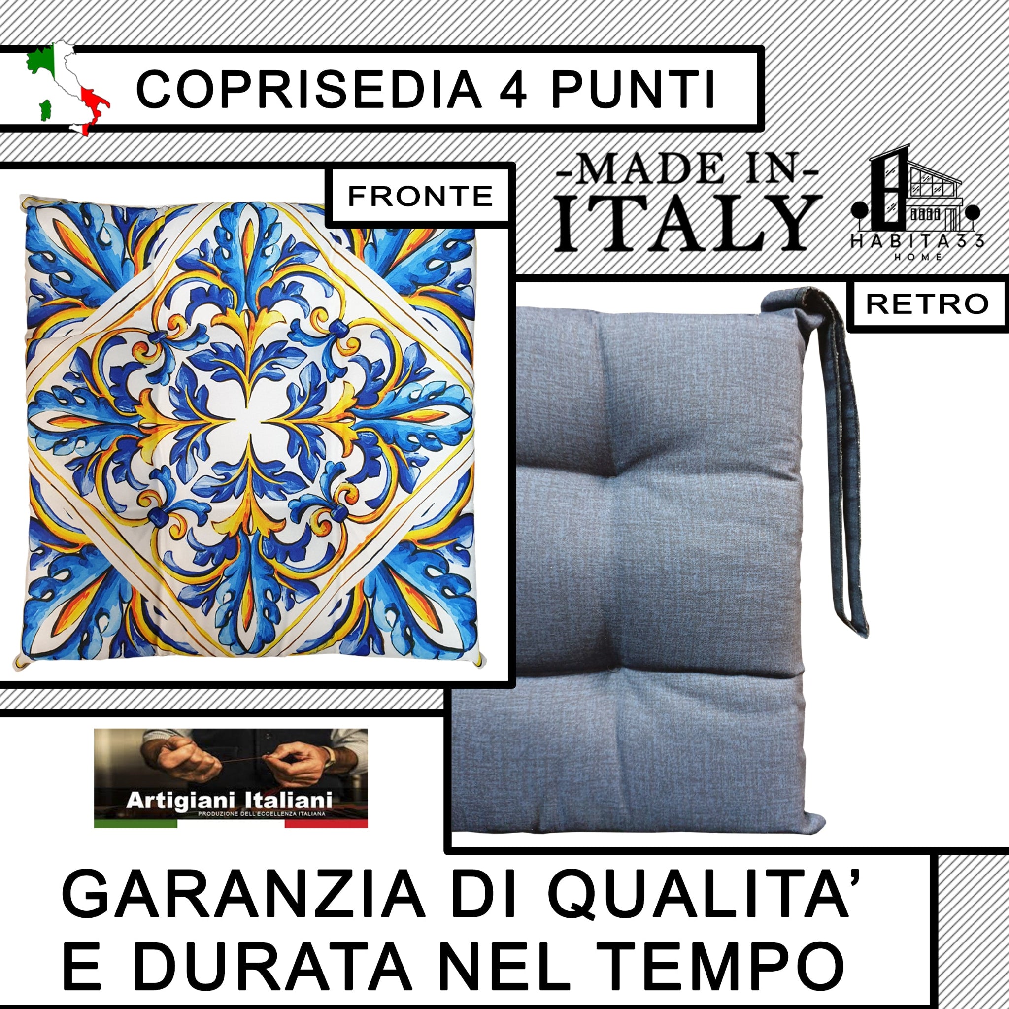 Set 6 Cuscini per Sedie da Cucina con Stampa Digitale 40x40x5 cm Made in Italy (Giglio)