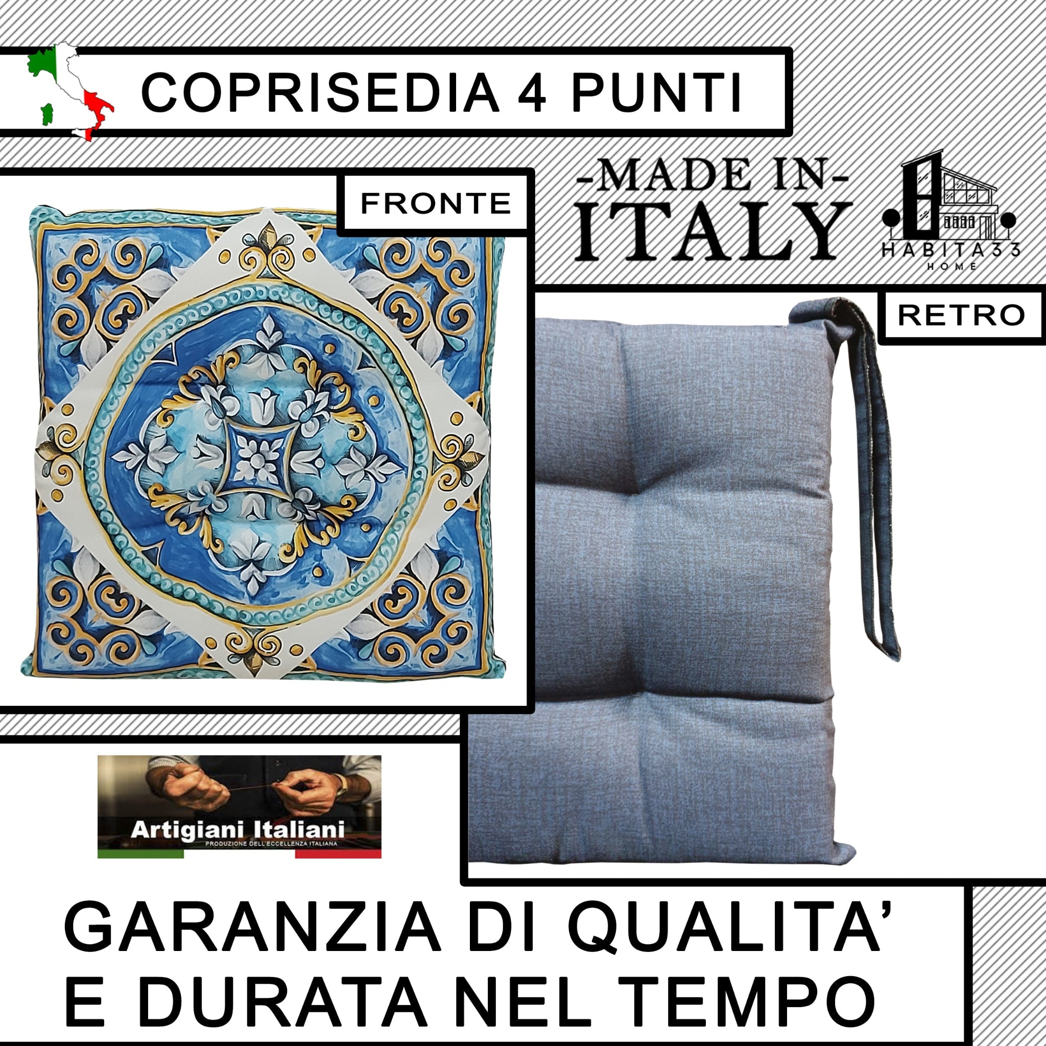Set 6 Cuscini per Sedie da Cucina con Stampa Digitale 40x40x5 cm Made in Italy (Giglio Bianco)