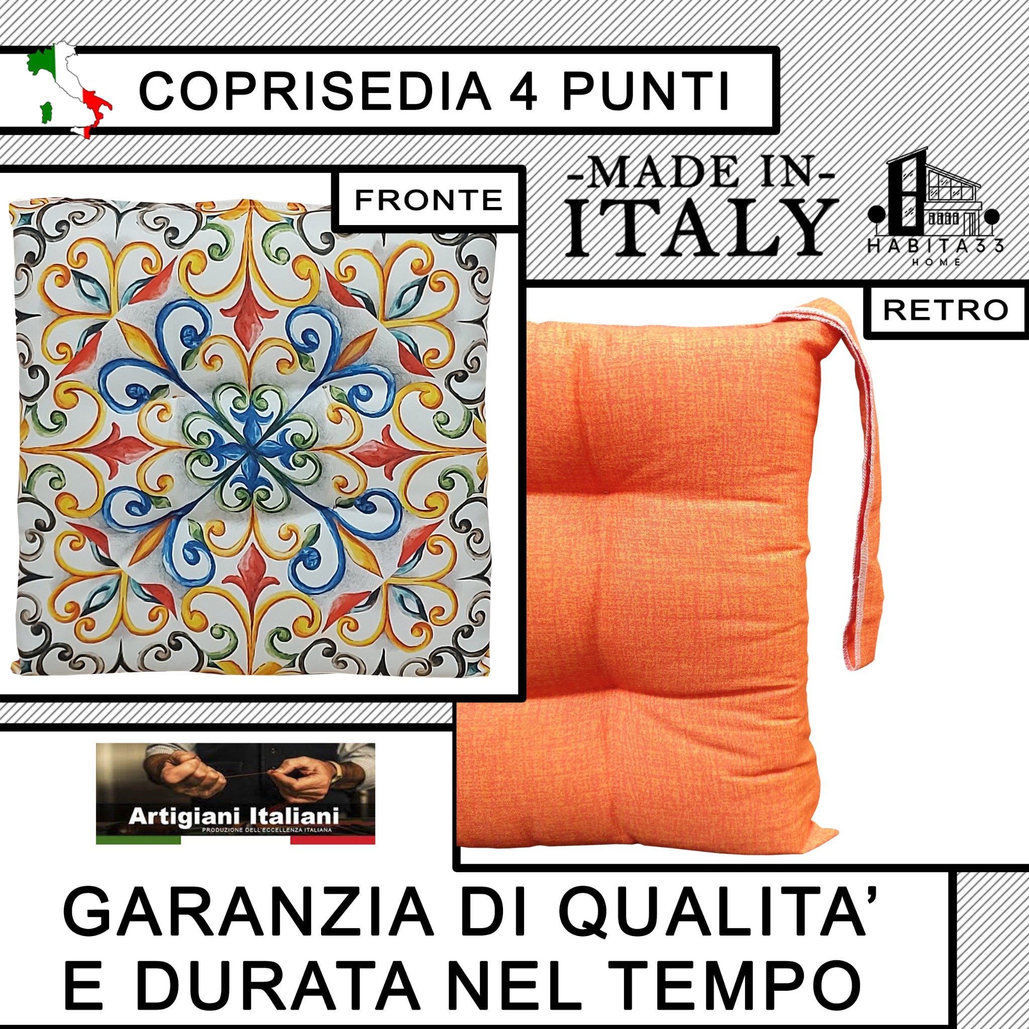 Set 6 Cuscini per Sedie da Cucina con Stampa Digitale 40x40x5 cm Made in Italy (Giglio Land)