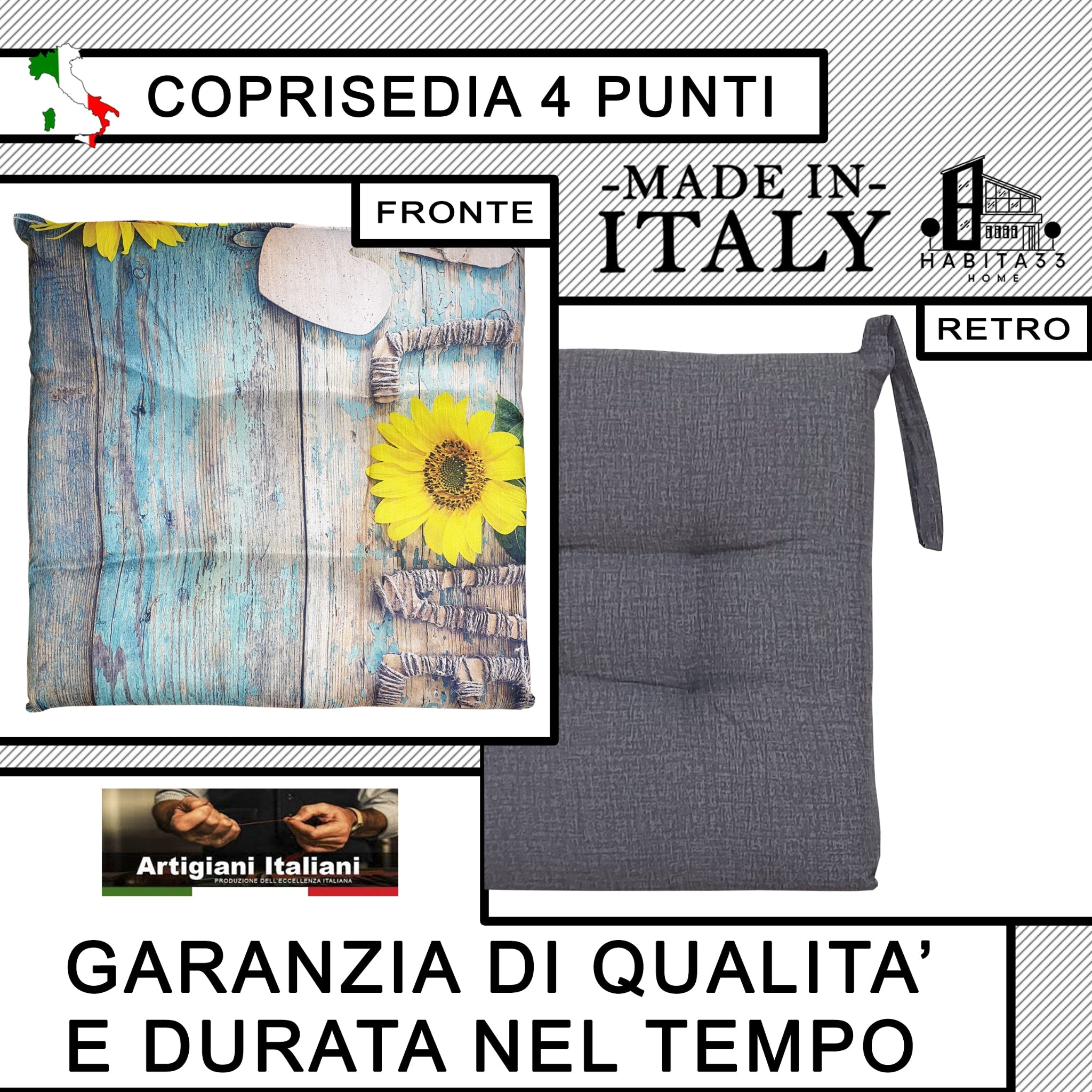Set 6 Cuscini per Sedie da Cucina con Stampa Digitale 40x40x5 cm Made in Italy (Girasole Love)