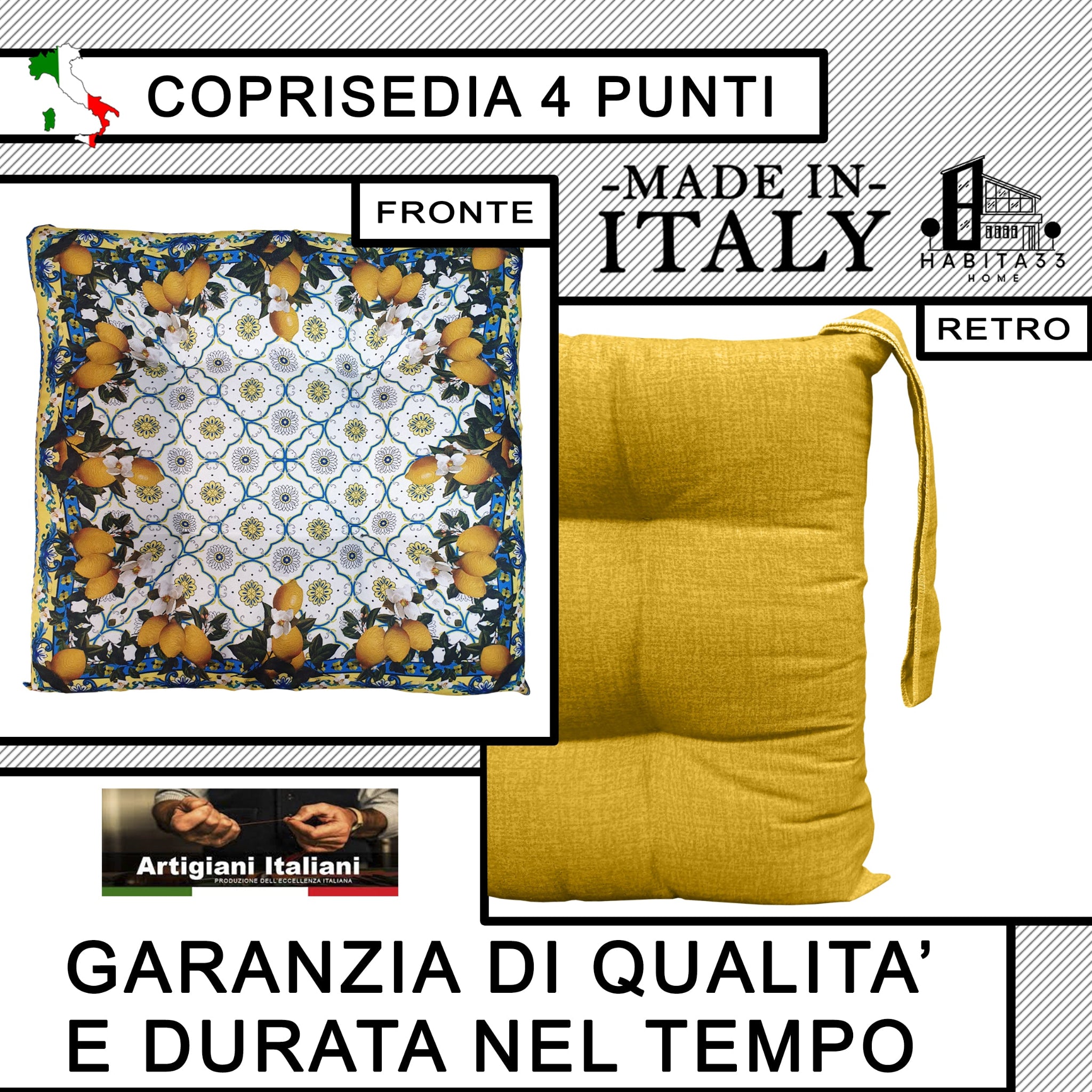 Set 6 Cuscini per Sedie da Cucina con Stampa Digitale 40x40x5 cm Made in Italy (Lime)