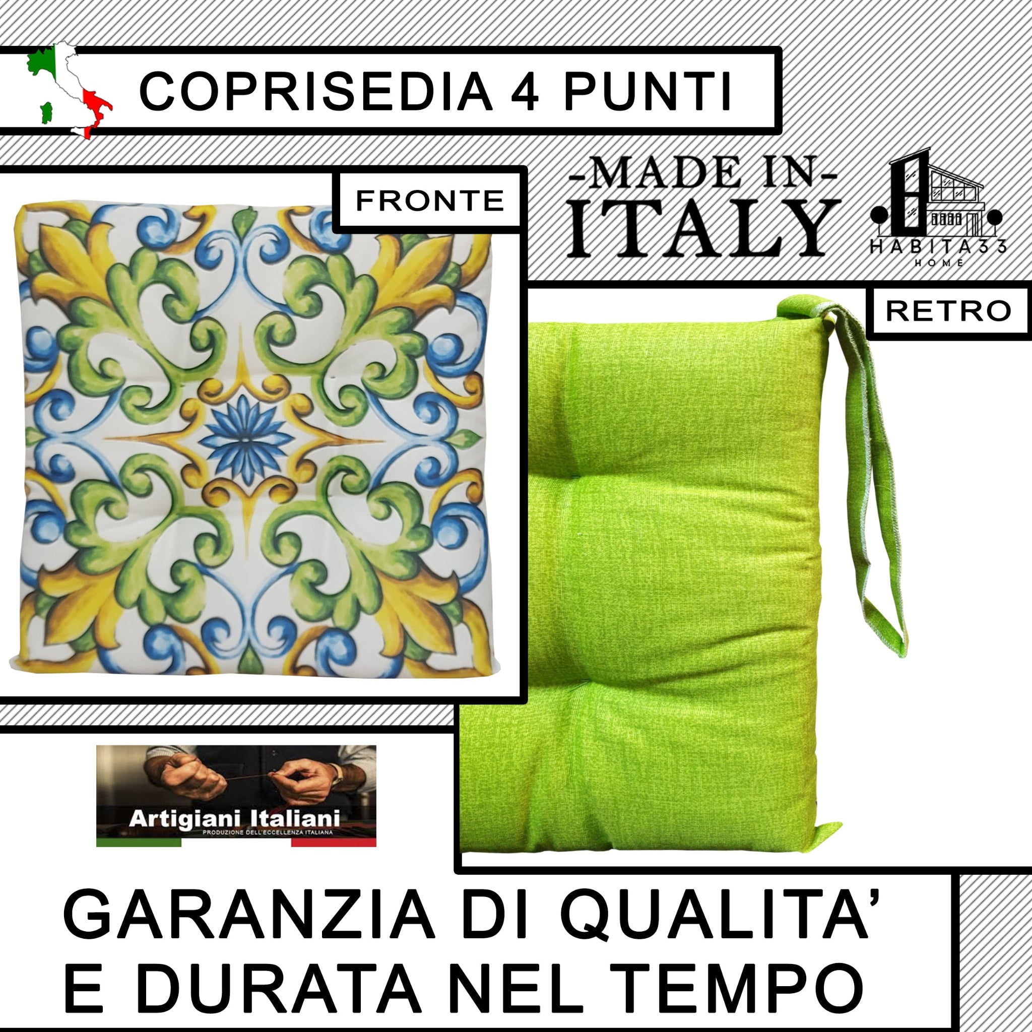Set 6 Cuscini per Sedie da Cucina con Stampa Digitale 40x40x5 cm Made in Italy (Lily)