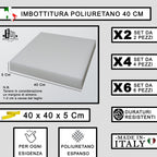 Imbottiture Cuscini in Poliuretano Anallergico – Set 4/6 Pezzi, 3 Formati (40x40x5, 50x50x8, 50x50x10 cm) Made in Italy