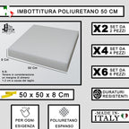 Imbottiture Cuscini in Poliuretano Anallergico – Set 4/6 Pezzi, 3 Formati (40x40x5, 50x50x8, 50x50x10 cm) Made in Italy