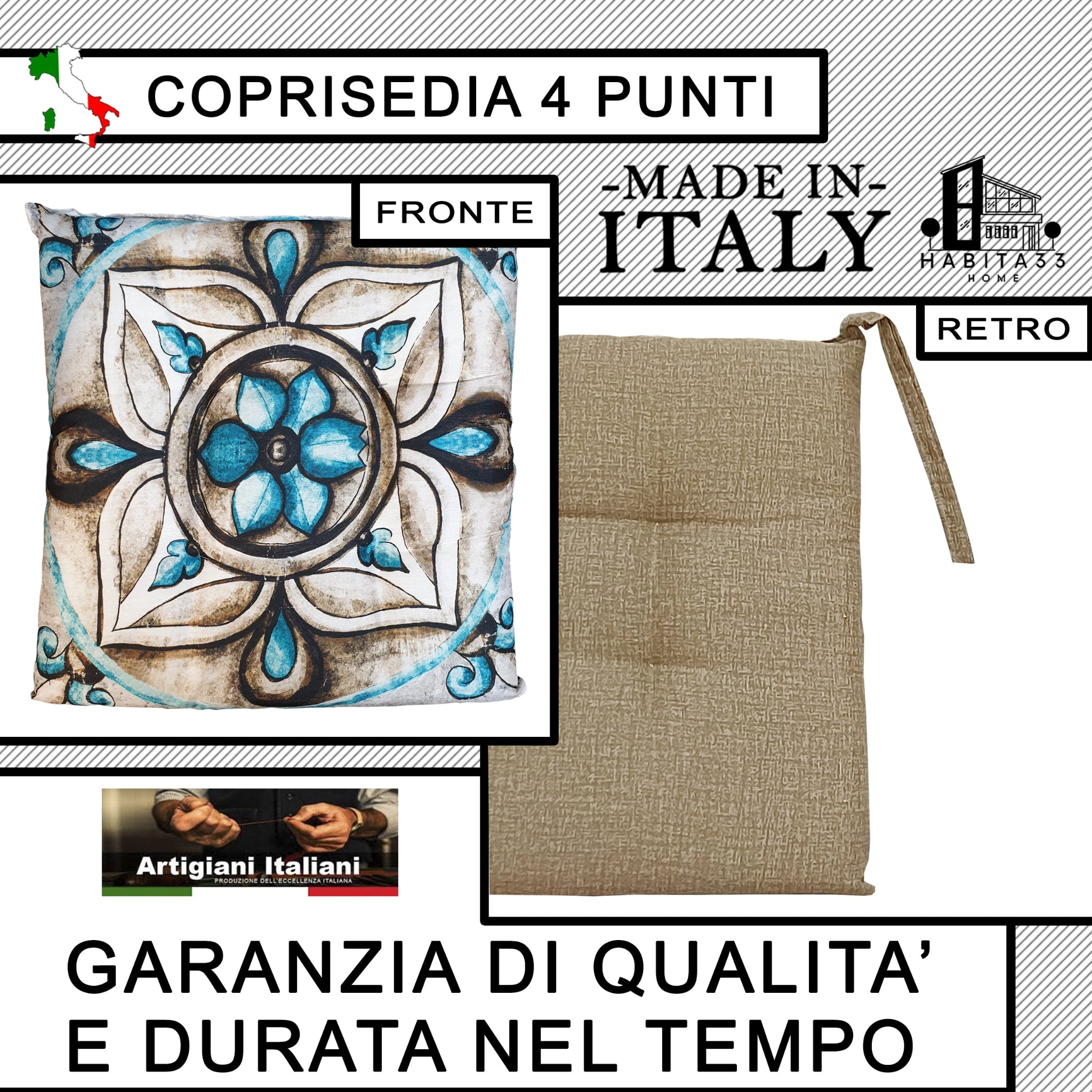 Set 6 Cuscini per Sedie da Cucina con Stampa Digitale 40x40x5 cm Made in Italy (Petalo Blu)