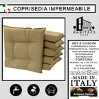 Set 6 Cuscini per Sedie da Cucina Idrorepellenti 40x40x5 cm – Double Face Made in Italy (Tortora)